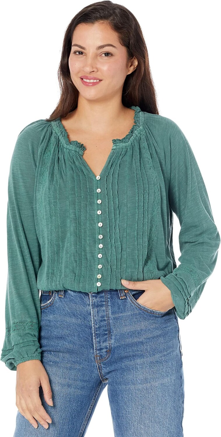 

Топ Lucky Brand Embroidered Peasant Lace Trim Top, цвет Pacific