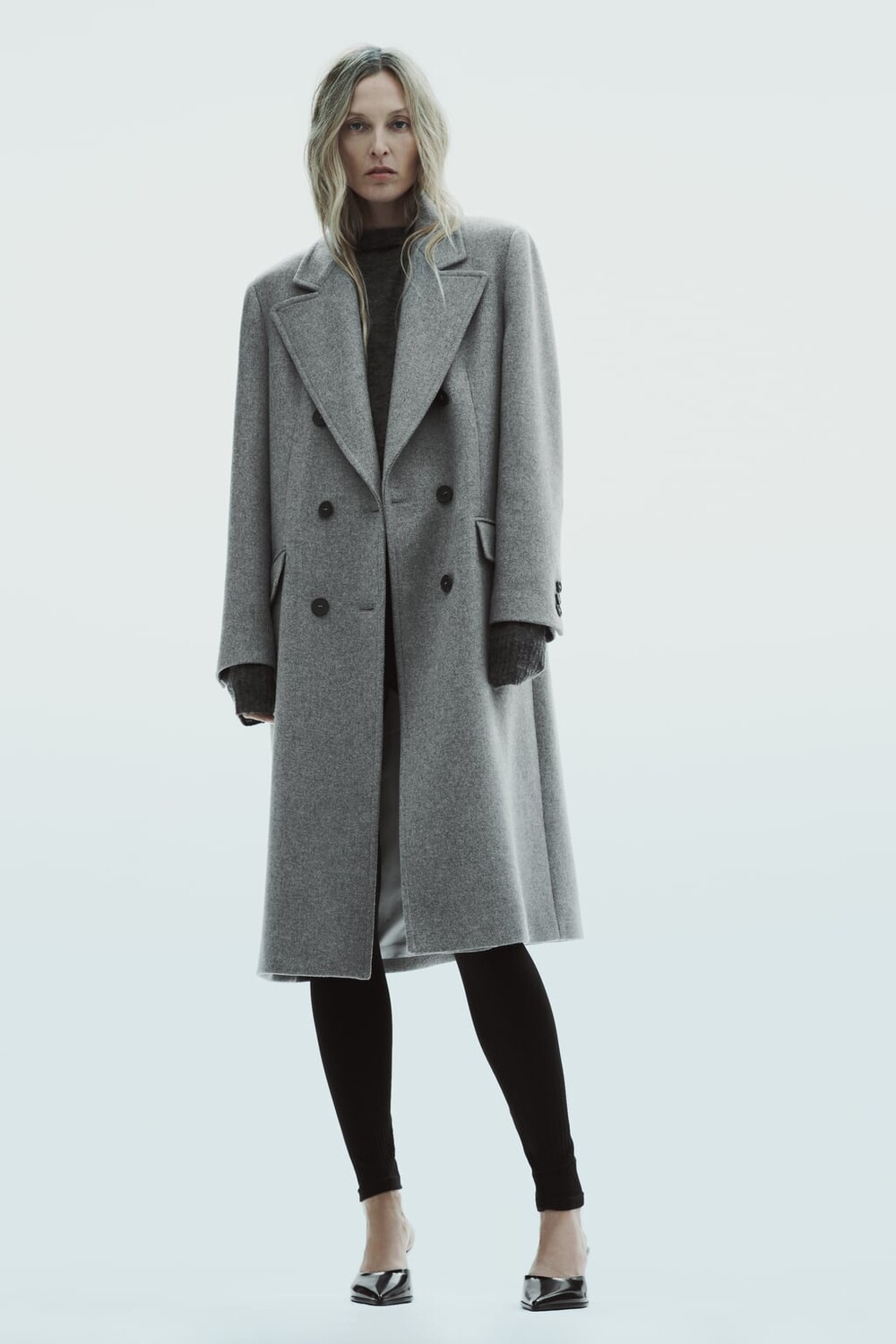 

Длинное пальто из смесовой шерсти ZARA, серый