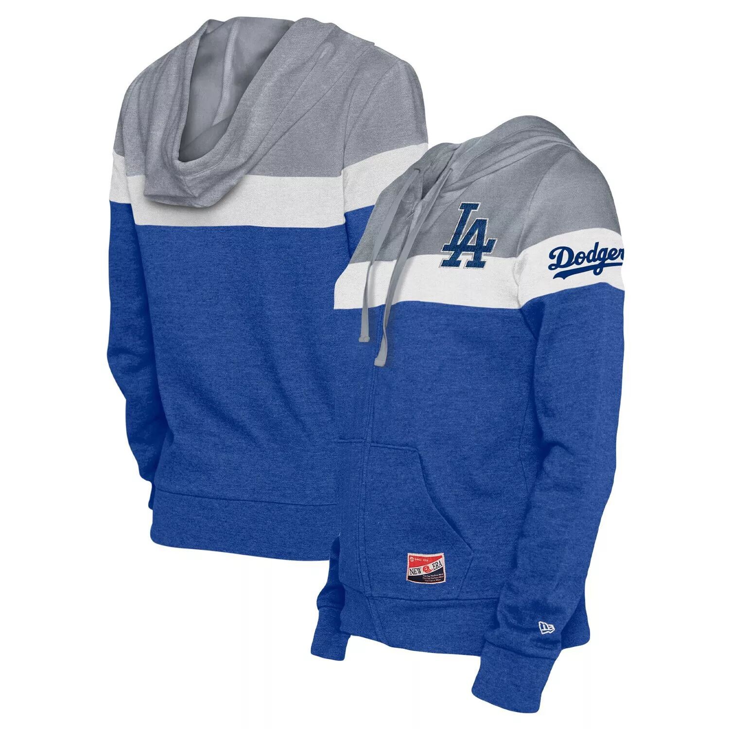 

Женская куртка с капюшоном New Era Heather Royal Los Angeles Dodgers с цветными блоками и молнией во всю длину New Era