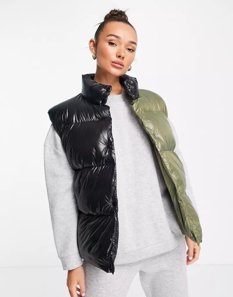 

Блестящий разделенный жилет черного и хаки ASOS