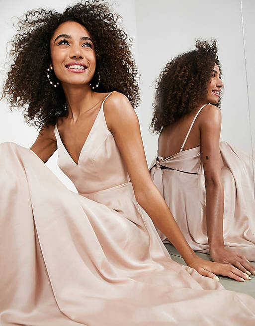 

Розовое атласное платье миди с завязкой на спине ASOS EDITION