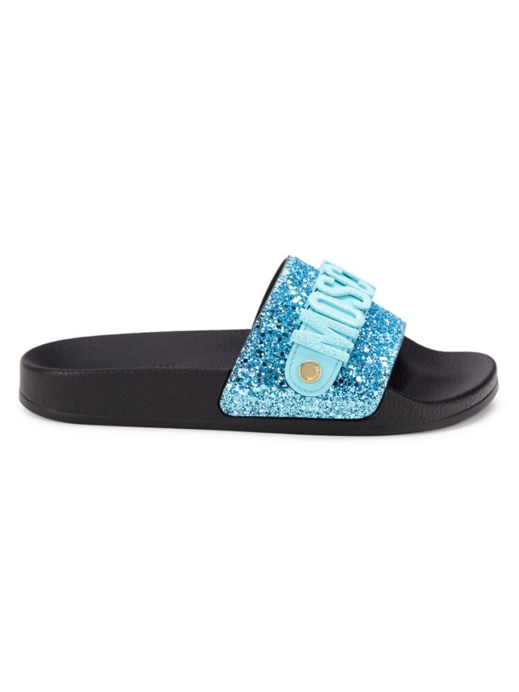 

Шлепанцы с блестками и логотипом Moschino Couture!, цвет Black Light Blue