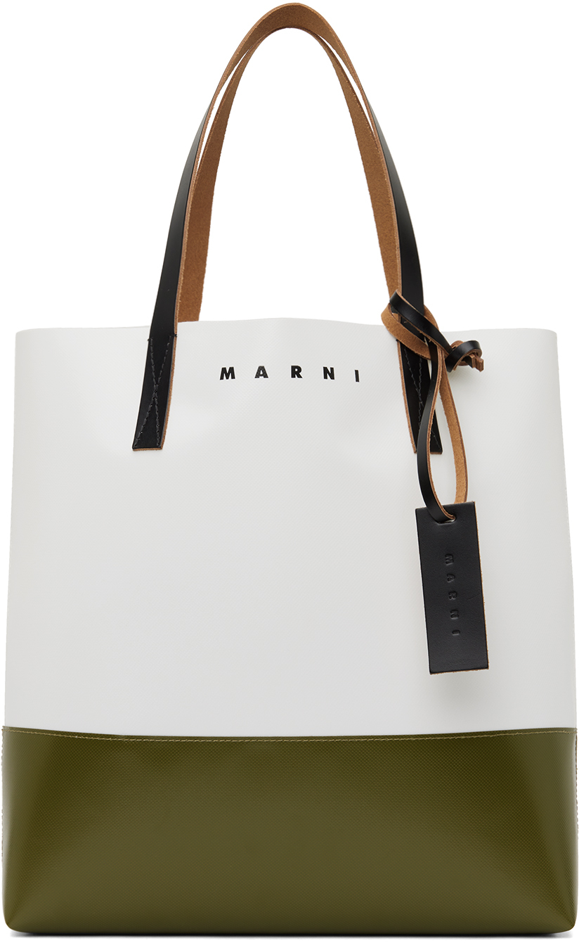 Зелено-белая сумка для покупок Marni сумка тоут friend function из канваса зелено желтая