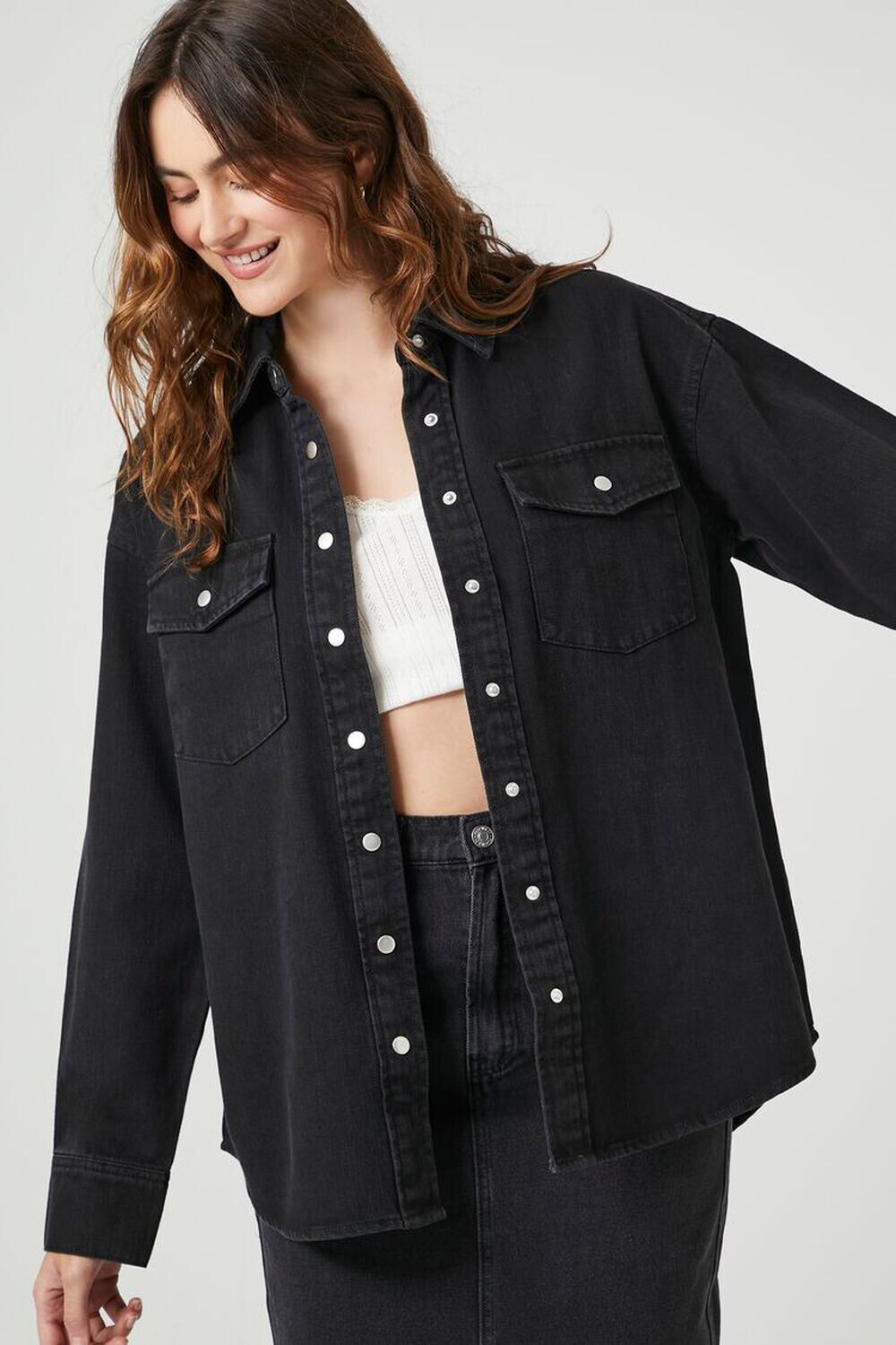

Джинсовая рубашка на кнопках Forever 21, черный