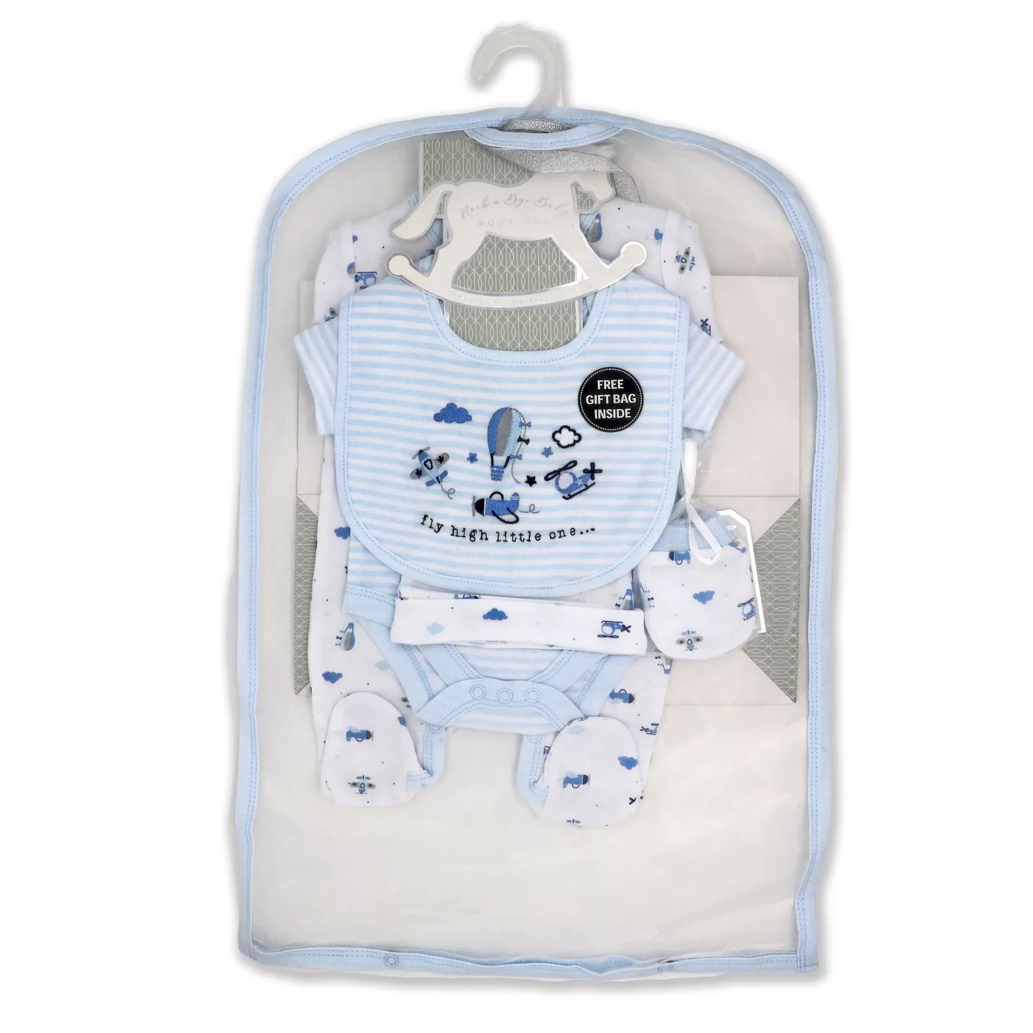 цена Подарочный набор Layette из 5 предметов для мальчиков Baby Boys Fly High в сетчатой ​​сумке Rock A Bye Baby Boutique
