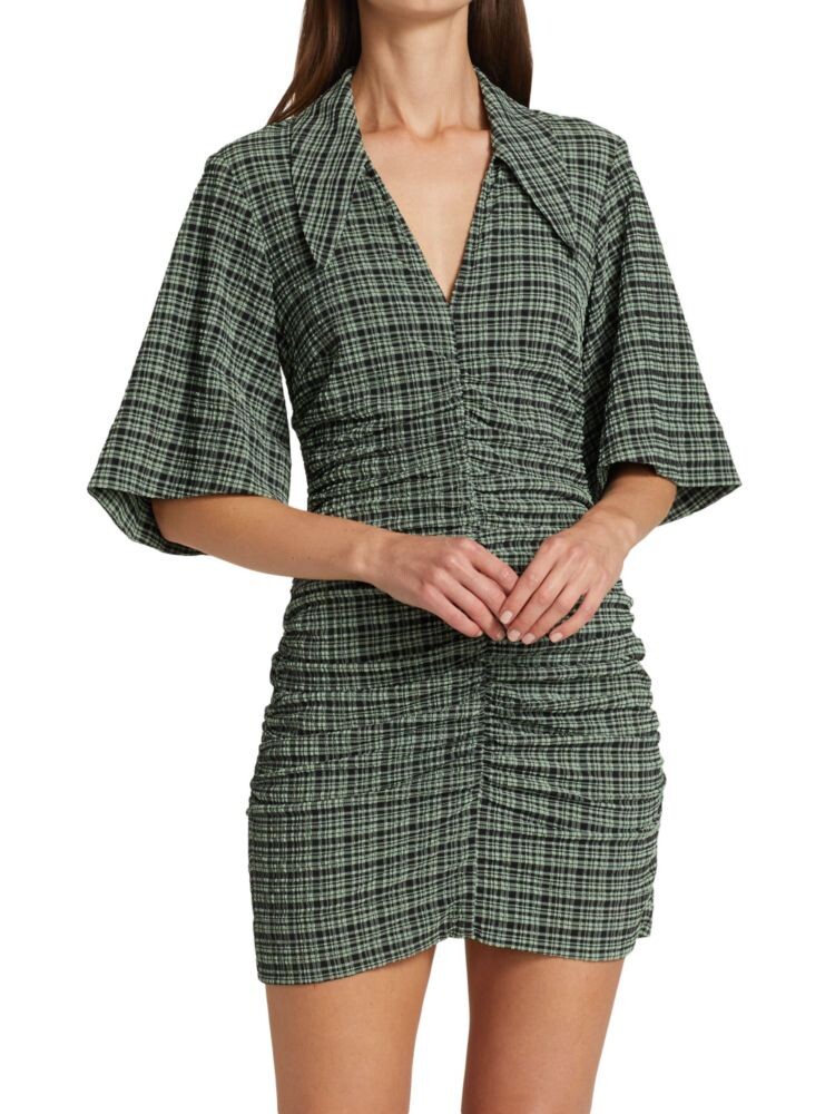 

Платье из хлопчатобумажной ткани в клетку стрейч Ganni, цвет Green Multicolor