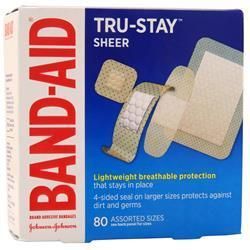 цена Band Aid Прозрачные Бинты Tru-Stay Разных Размеров 80 кол-во