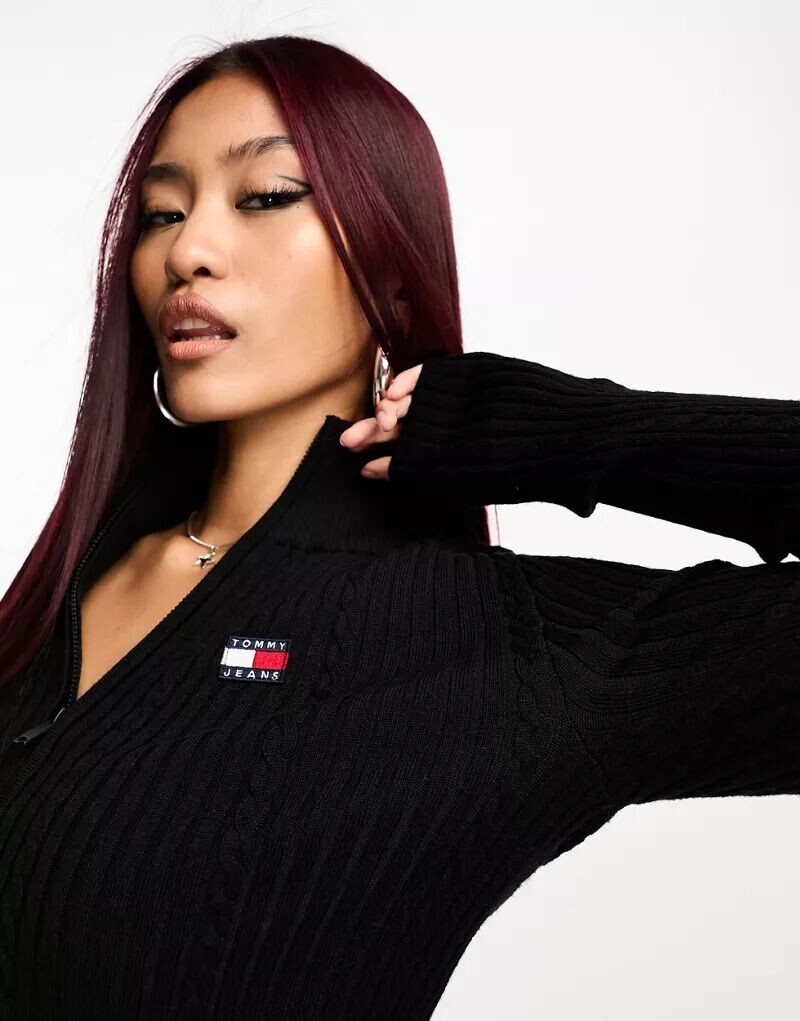 

Черный вязаный джемпер на молнии с логотипом Tommy Jeans