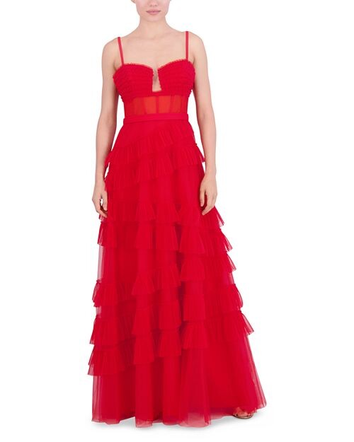 

Платье без рукавов с оборками в форме сердца BCBGMAXAZRIA, цвет Red