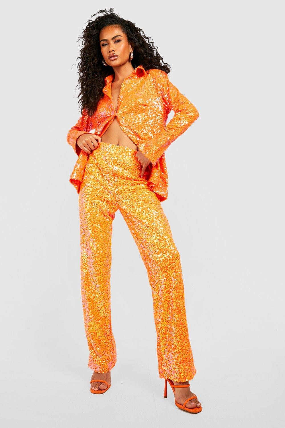 

Брюки с пайетками color pop Boohoo, оранжевый