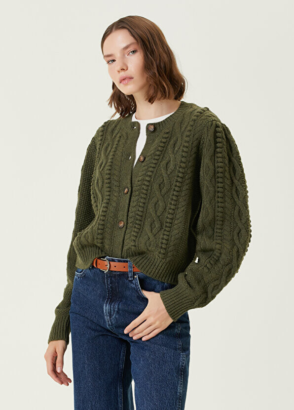 

Темно-зеленый вязаный кардиган с круглым вырезом Polo Ralph Lauren