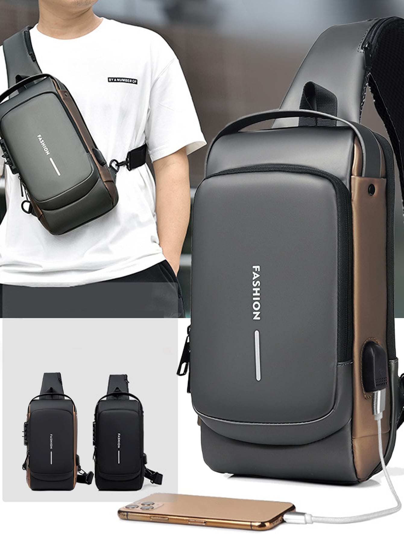 Мужские сумки через плечо, серый многофункциональный рюкзак для ноутбука 15 6 дюйма с защитой от кражи водонепроницаемый дорожный рюкзак с usb зарядкой студенческая сумка