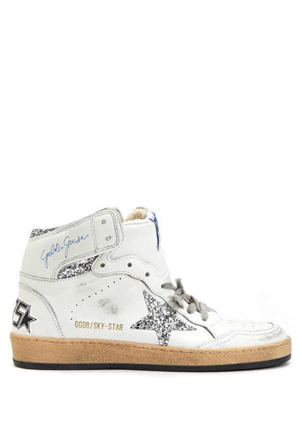 

Sky-star белые серебристые женские кожаные кроссовки до щиколотки Golden Goose
