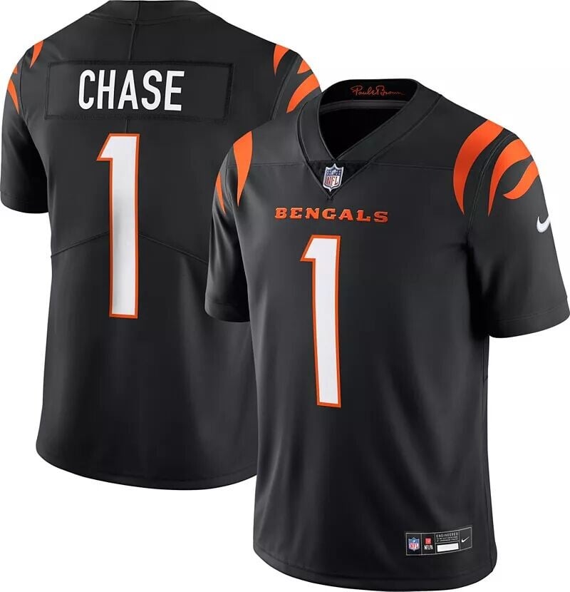 

Мужские черные джерси Nike Cincinnati Bengals Ja'Marr Chase #1 Vapor Untouchable Limited