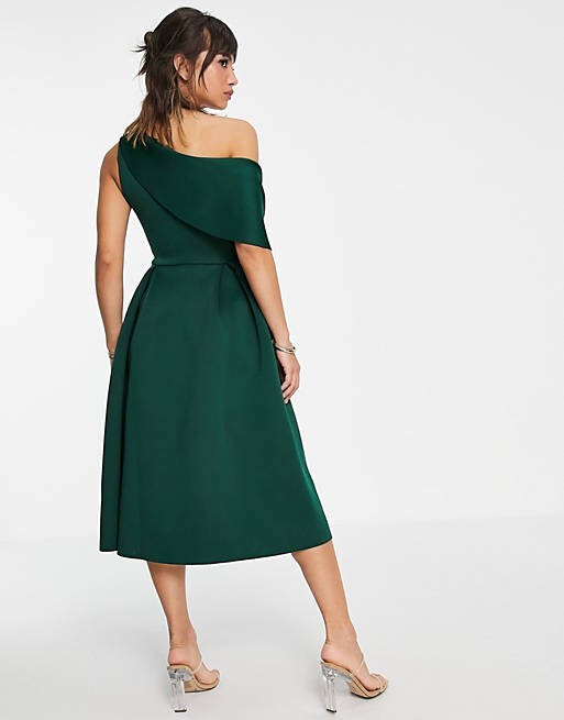 

Зеленое платье миди для выпускного с открытыми плечами ASOS DESIGN, Зеленый