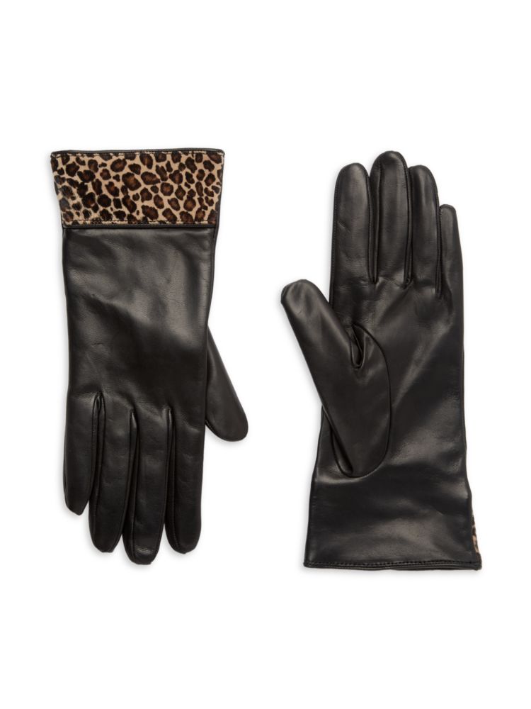 Кожаные перчатки с кашемировой подкладкой из телячьего волоса Portolano, черный