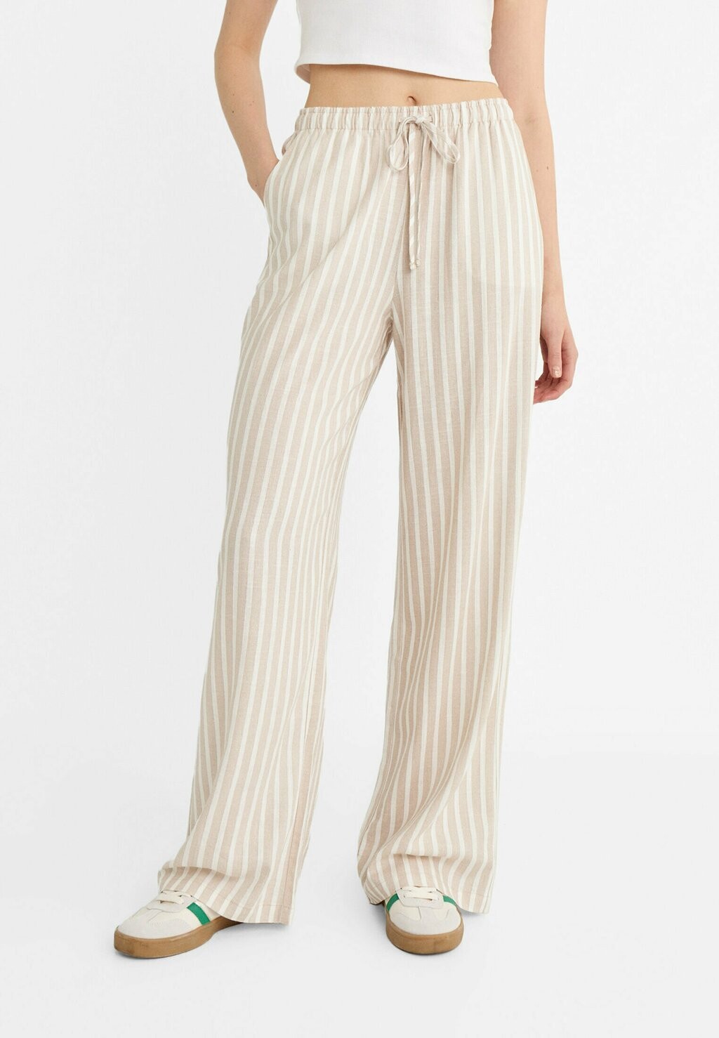 

Брюки STRIPED FLOWING ELASTICATED WAISTBAND Stradivarius, цвет stone