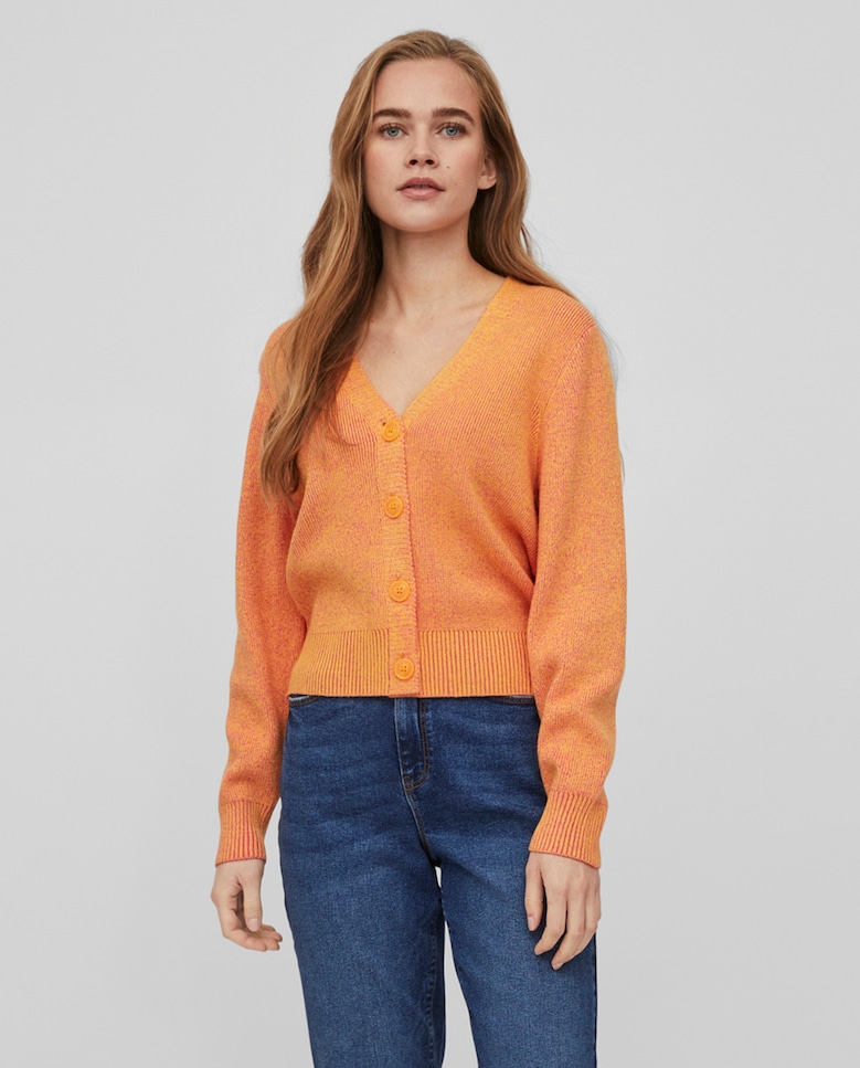 Женский вязаный кардиган с длинными рукавами Vila, оранжевый женский винтажный вязаный свитер свободный кардиган с v образным вырезом и длинными рукавами универсальный осень зима 2023