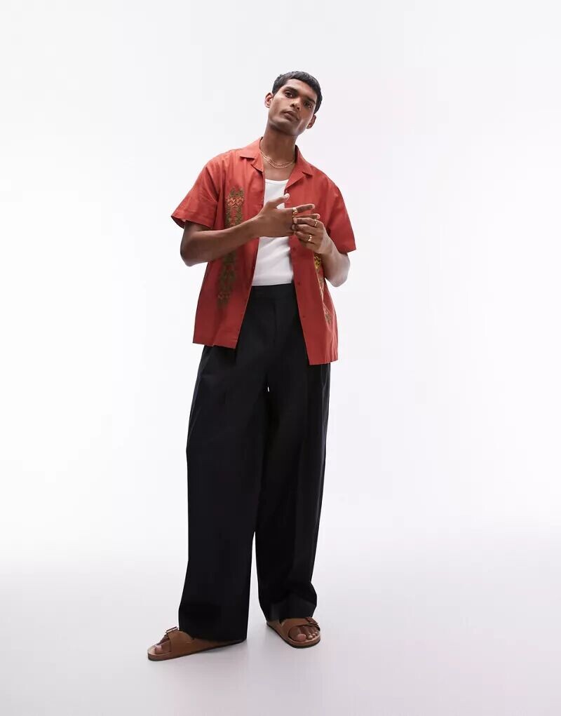 

Topman – Элегантные брюки из плотного хлопка черного цвета широкого кроя