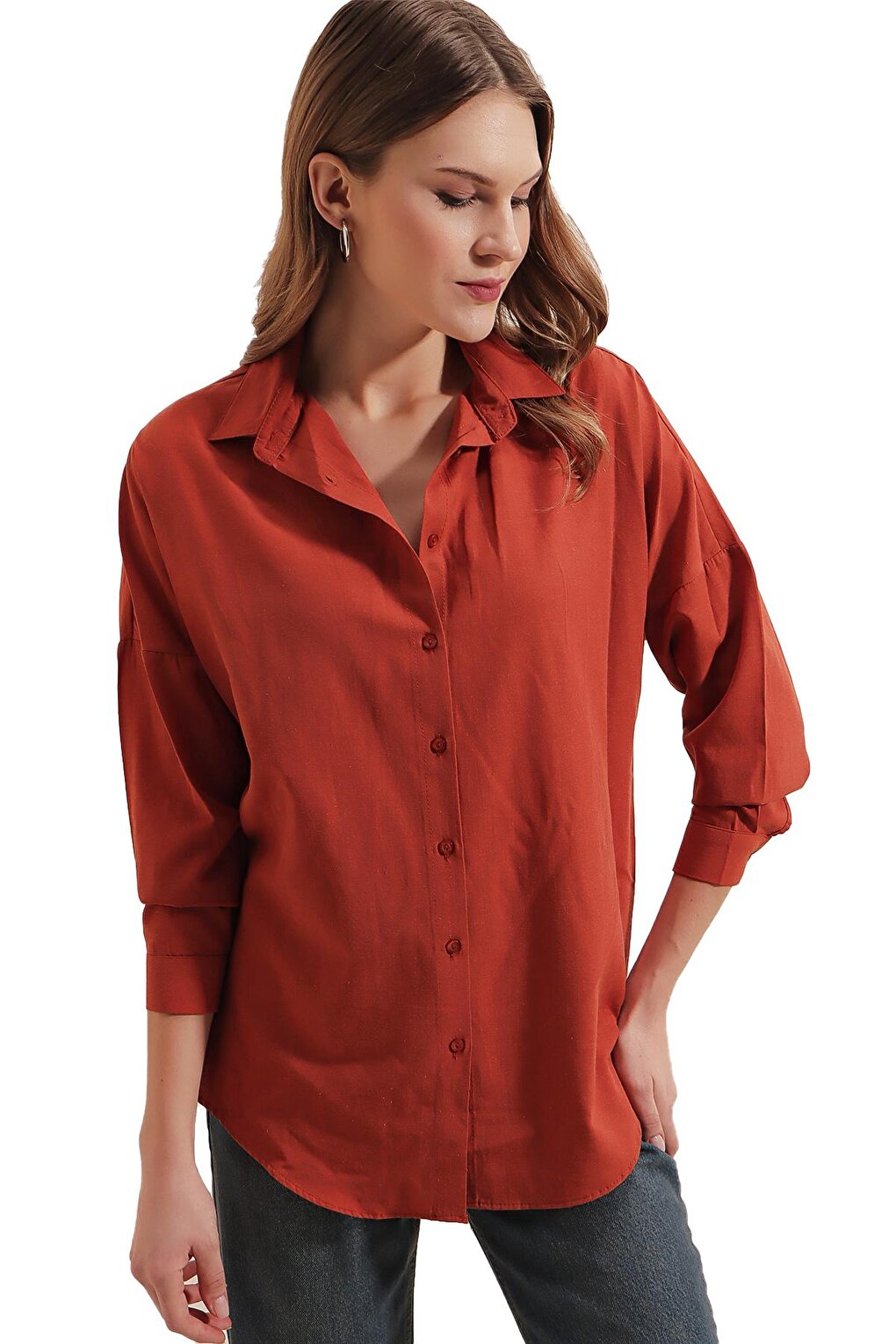 Длинная базовая женская рубашка оверсайз Rodi, красный