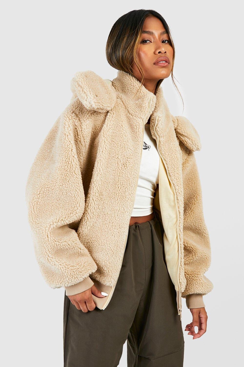 

Куртка на молнии с капюшоном из искусственного меха Boohoo, серый