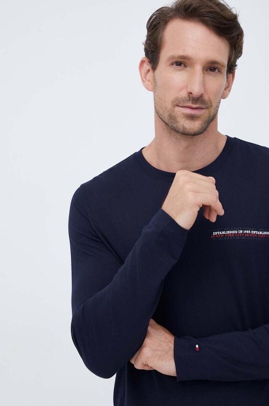 

Хлопковый топ с длинными рукавами Tommy Hilfiger, темно-синий