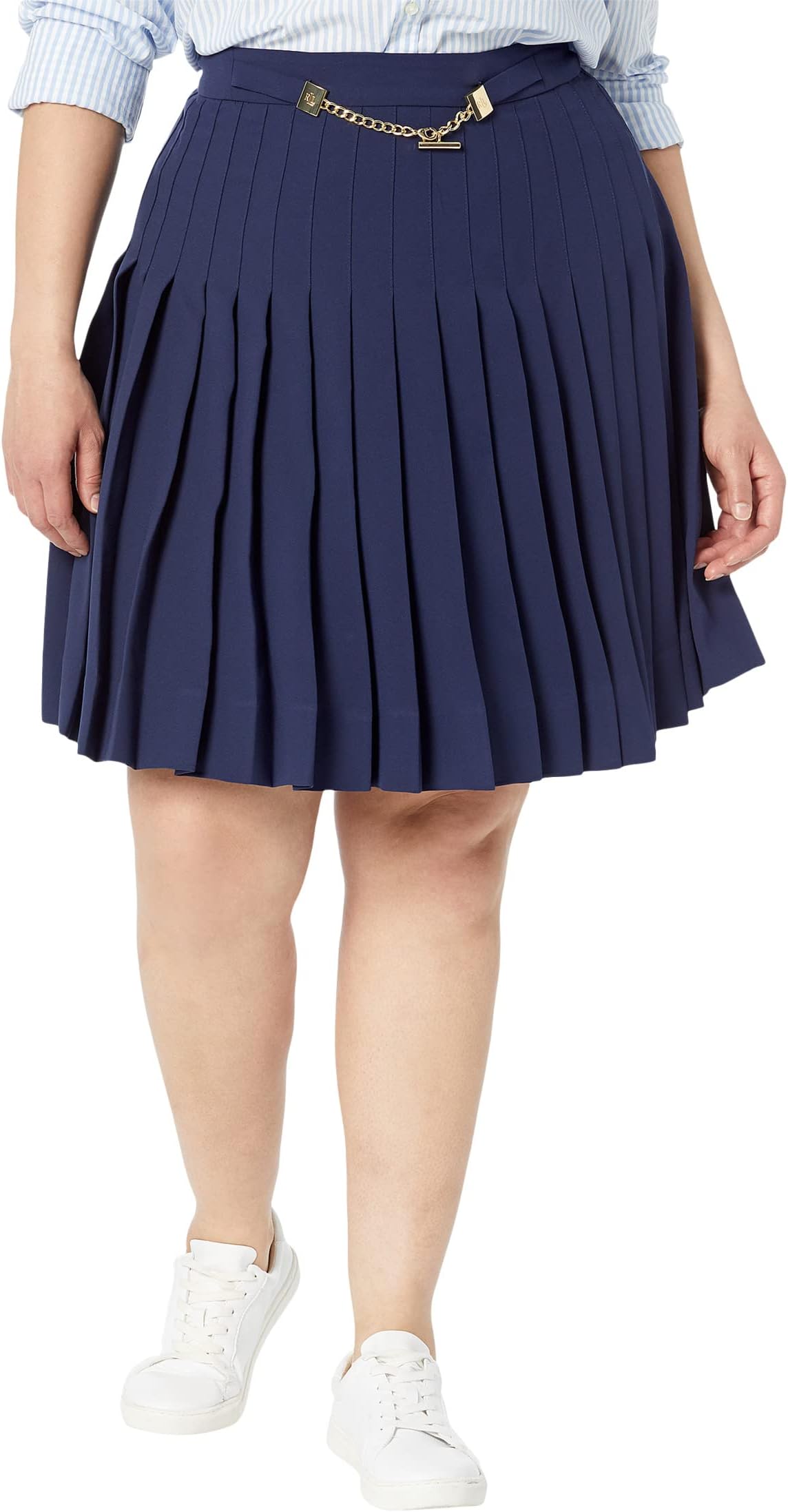Плиссированная юбка из жоржета больших размеров LAUREN Ralph Lauren, цвет French Navy сумка sophee среднего размера из стеганой кожи наппа lauren ralph lauren цвет french navy vanilla