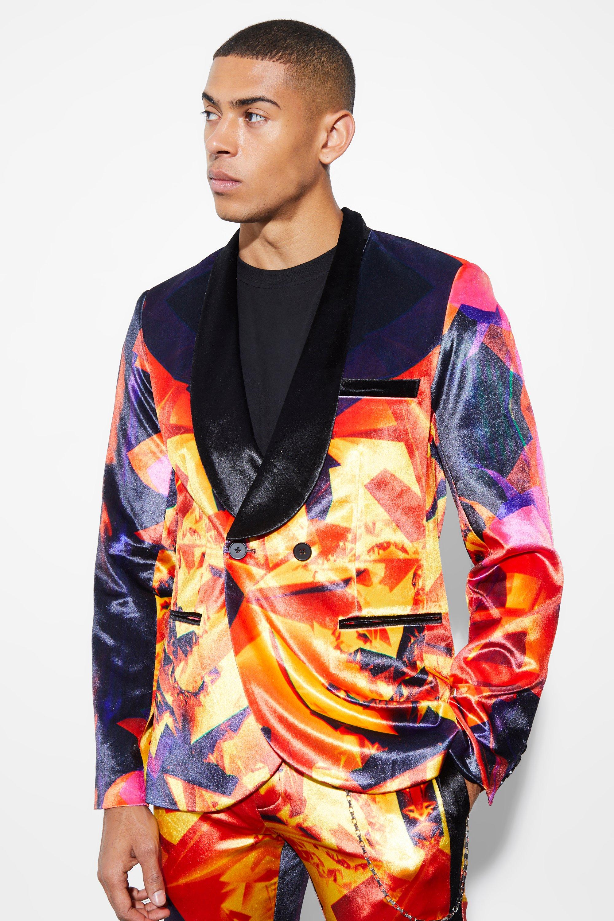 Узкий двубортный велюровый костюмный пиджак Boohoo, разноцветный