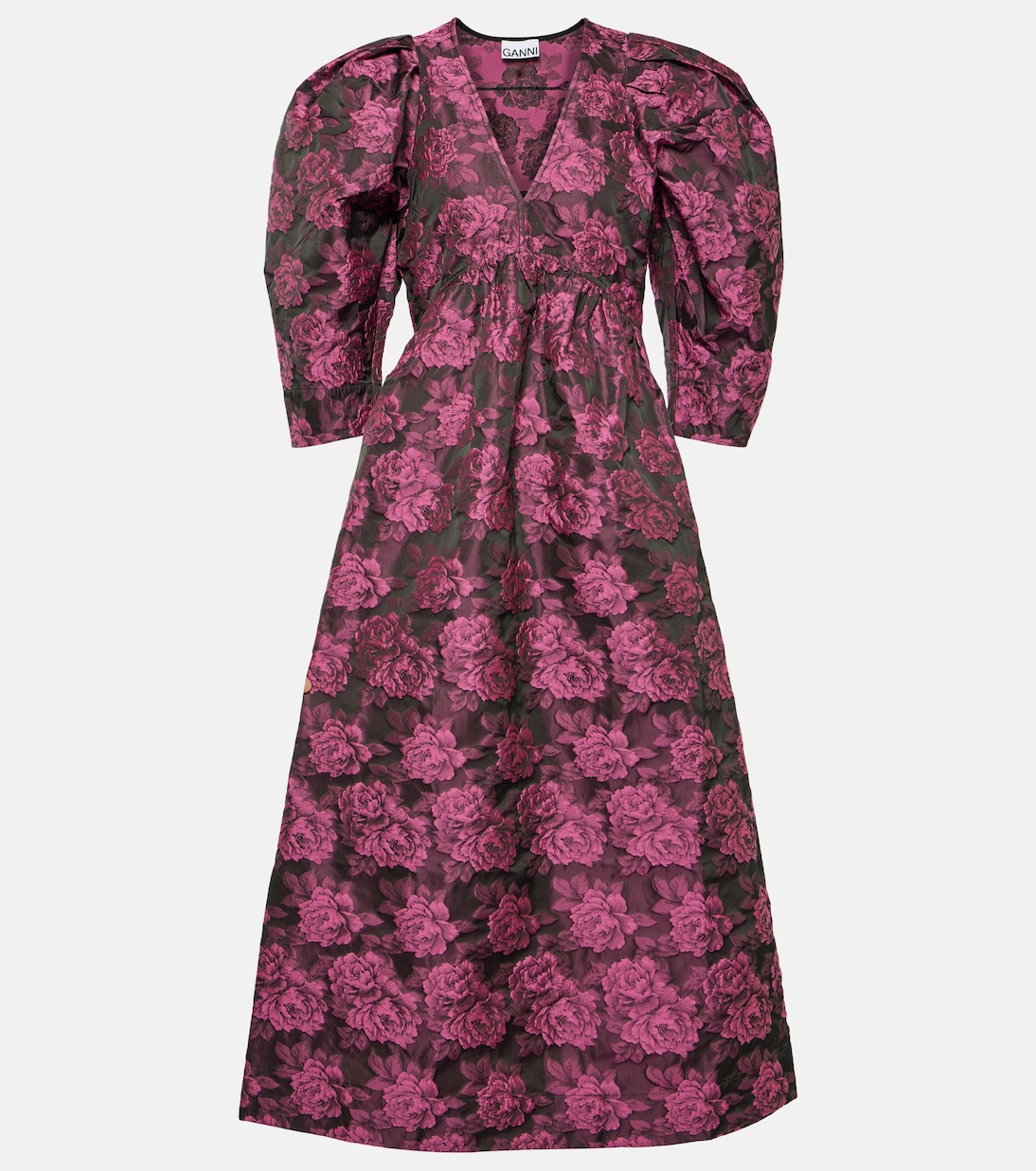 Жаккардовое платье миди с цветочным принтом Ganni, мультиколор топ с цветочным принтом ganni