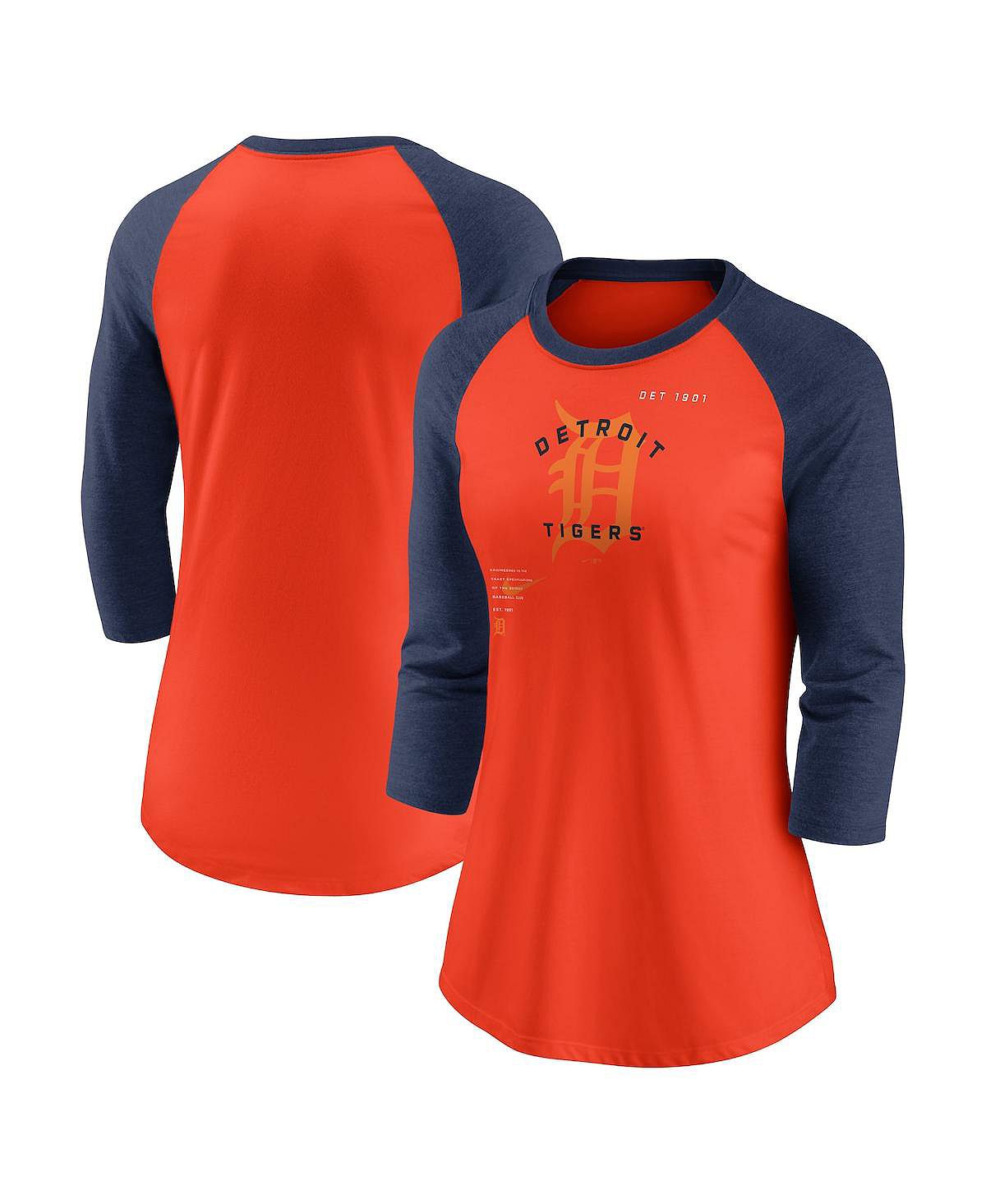 Женская оранжево-темно-синяя футболка Detroit Tigers Next Up Tri-Blend реглан с рукавами 3/4 Nike шапка viking 2022 23 tuco orange navy