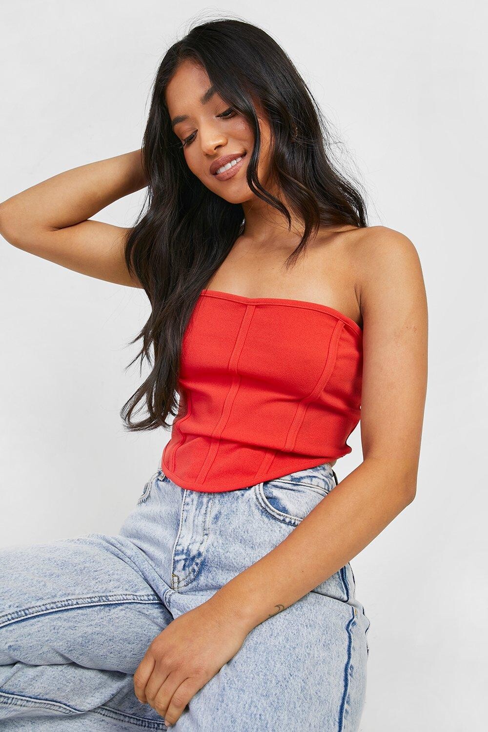 

Корсетовый топ petite bandeau с окруженным номом Boohoo, оранжевый
