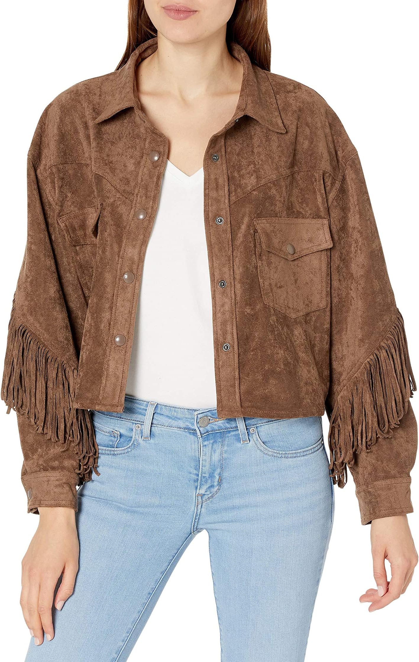 Куртка Faux Suede Fringe Shirt Jacket in Hot Cocoa Blank NYC, цвет Hot Cocoa