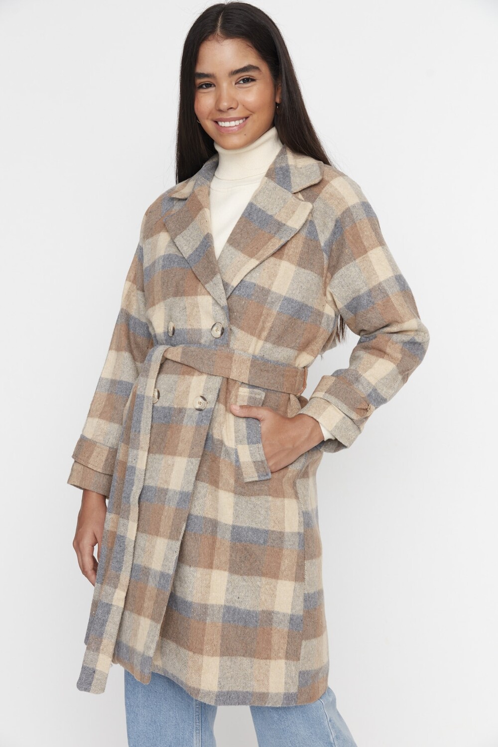 

Пальто - Коричневый - Двубортный Trendyol Modest