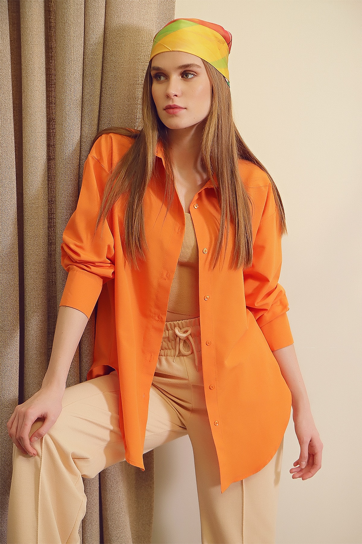 Рубашка – Оранжевая – Свободного кроя Trend Alaçatı Stili, оранжевый