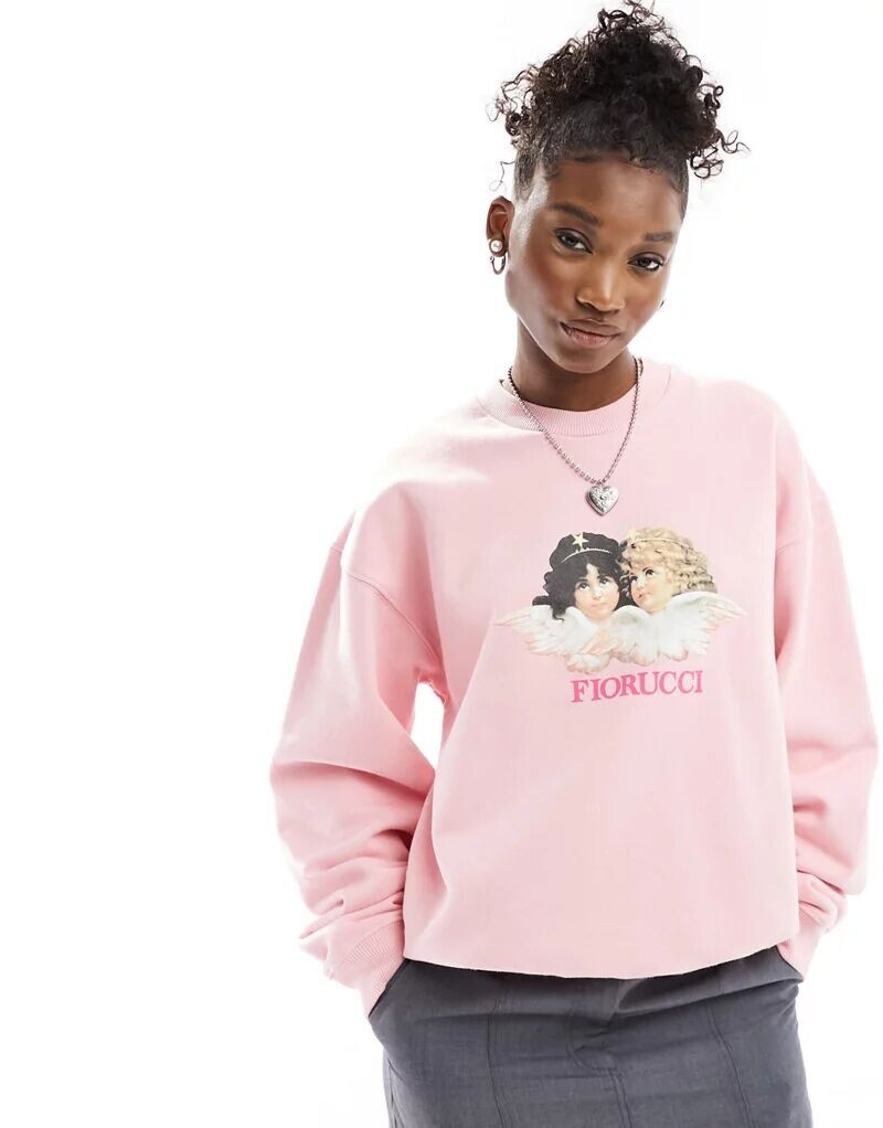 

Розовый свободный свитшот с логотипом ангела Fiorucci