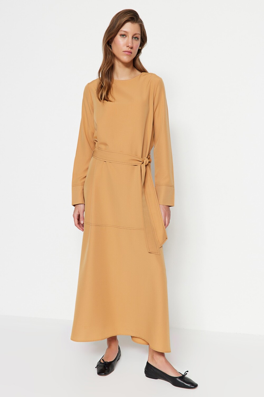 

Платье - Коричневое - А-силуэт Trendyol Modest, коричневый