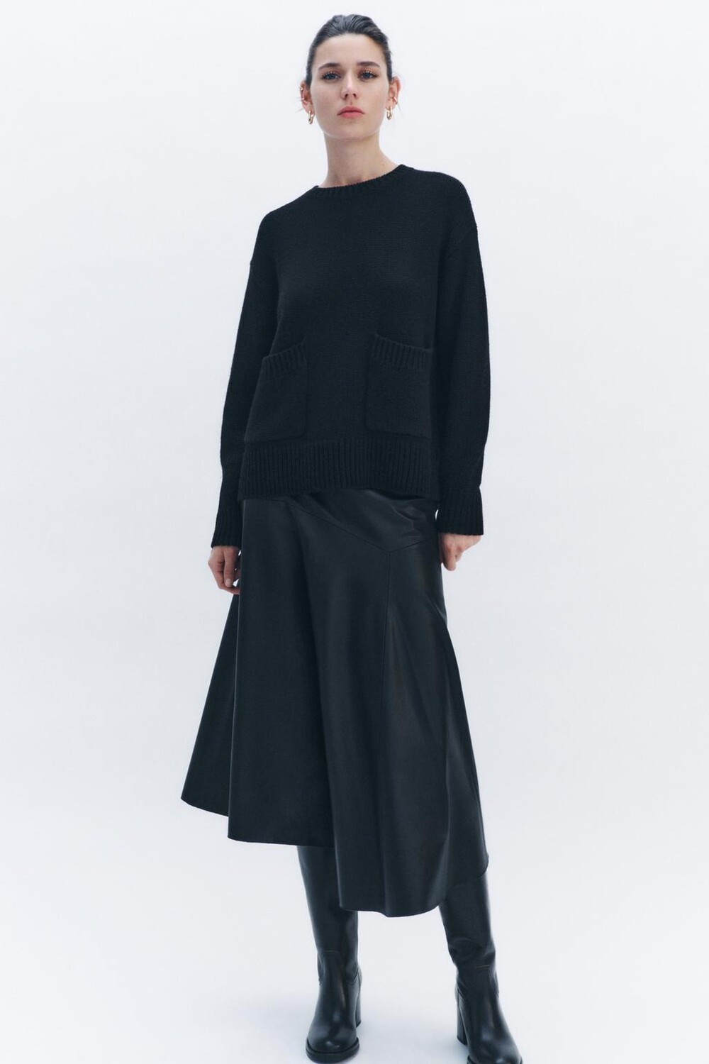 

Юбка миди с эффектом кожи ZARA, черный