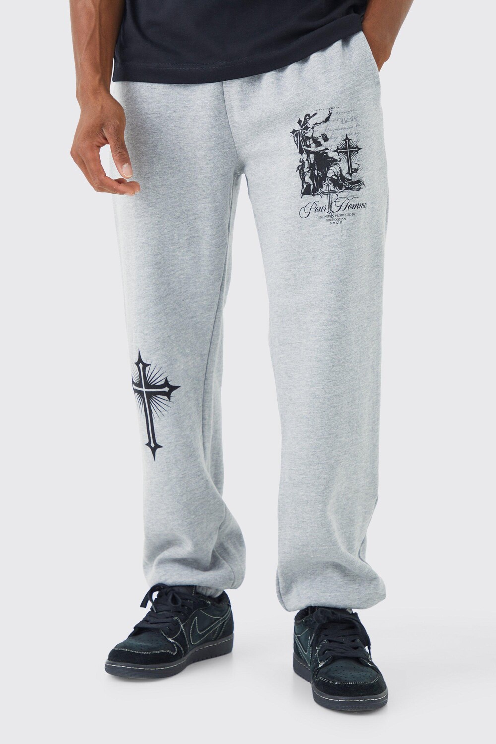 

Джоггеры с графическим рисунком pour homme Boohoo, серый