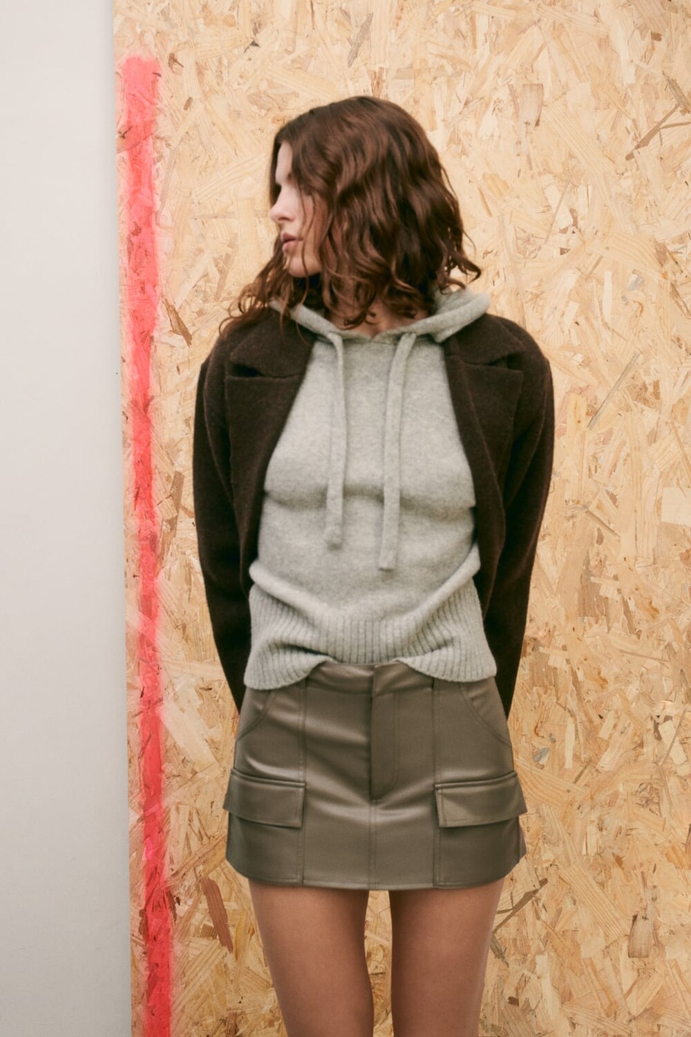 

Юбка из искусственной кожи ZARA, норковый
