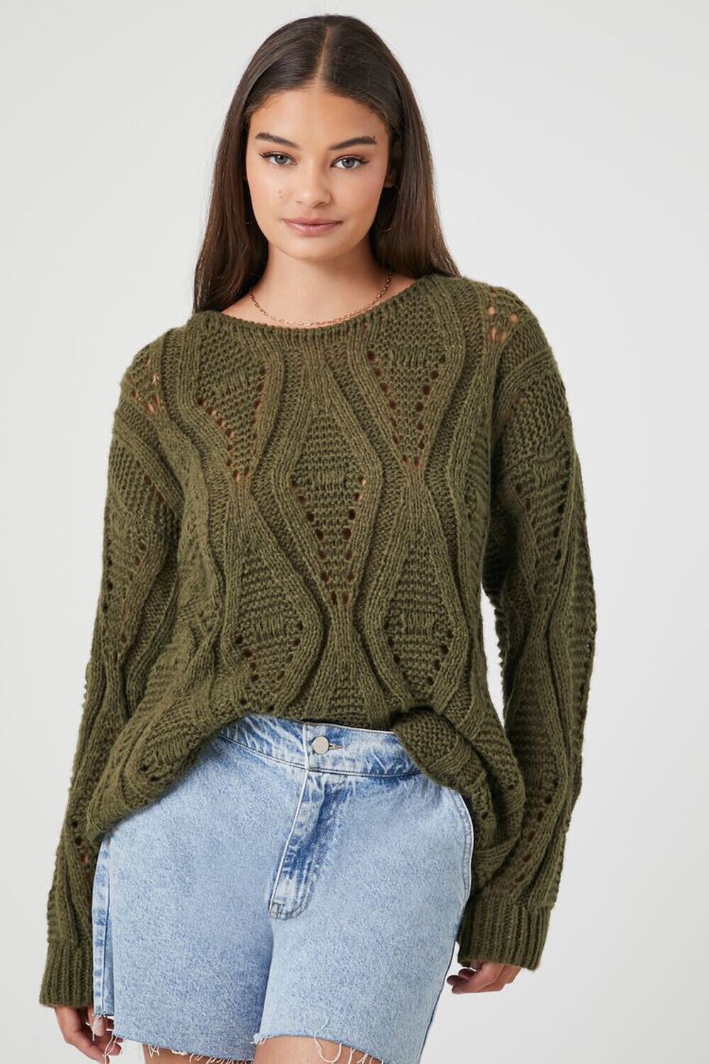 

Волнистый вязаный свитер Forever 21, оливковый