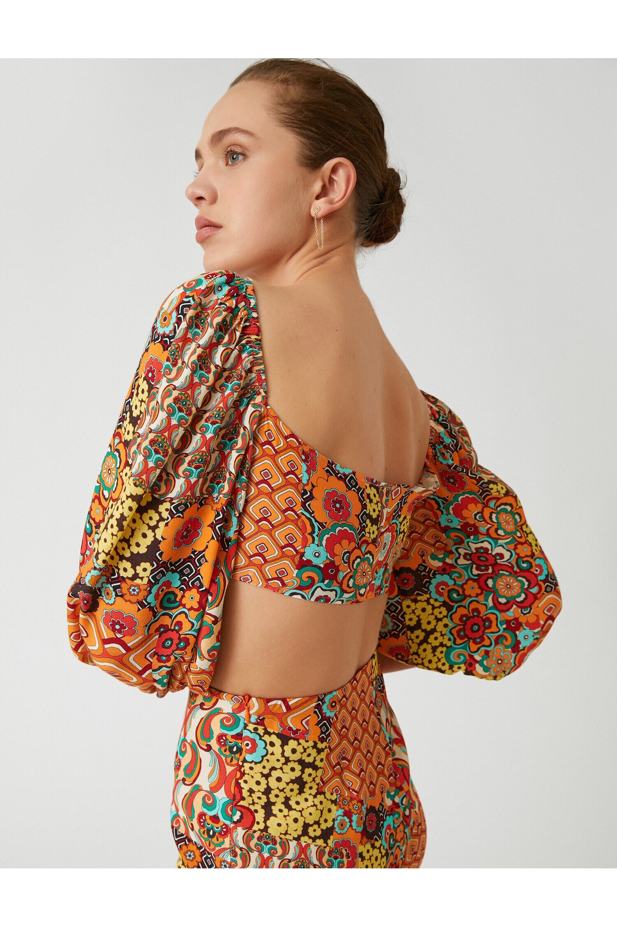 Укороченная блузка с воздушными рукавами с этническим рисунком Koton, разноцветный