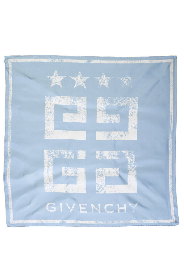 

Синяя женская шелковая шаль с логотипом Givenchy
