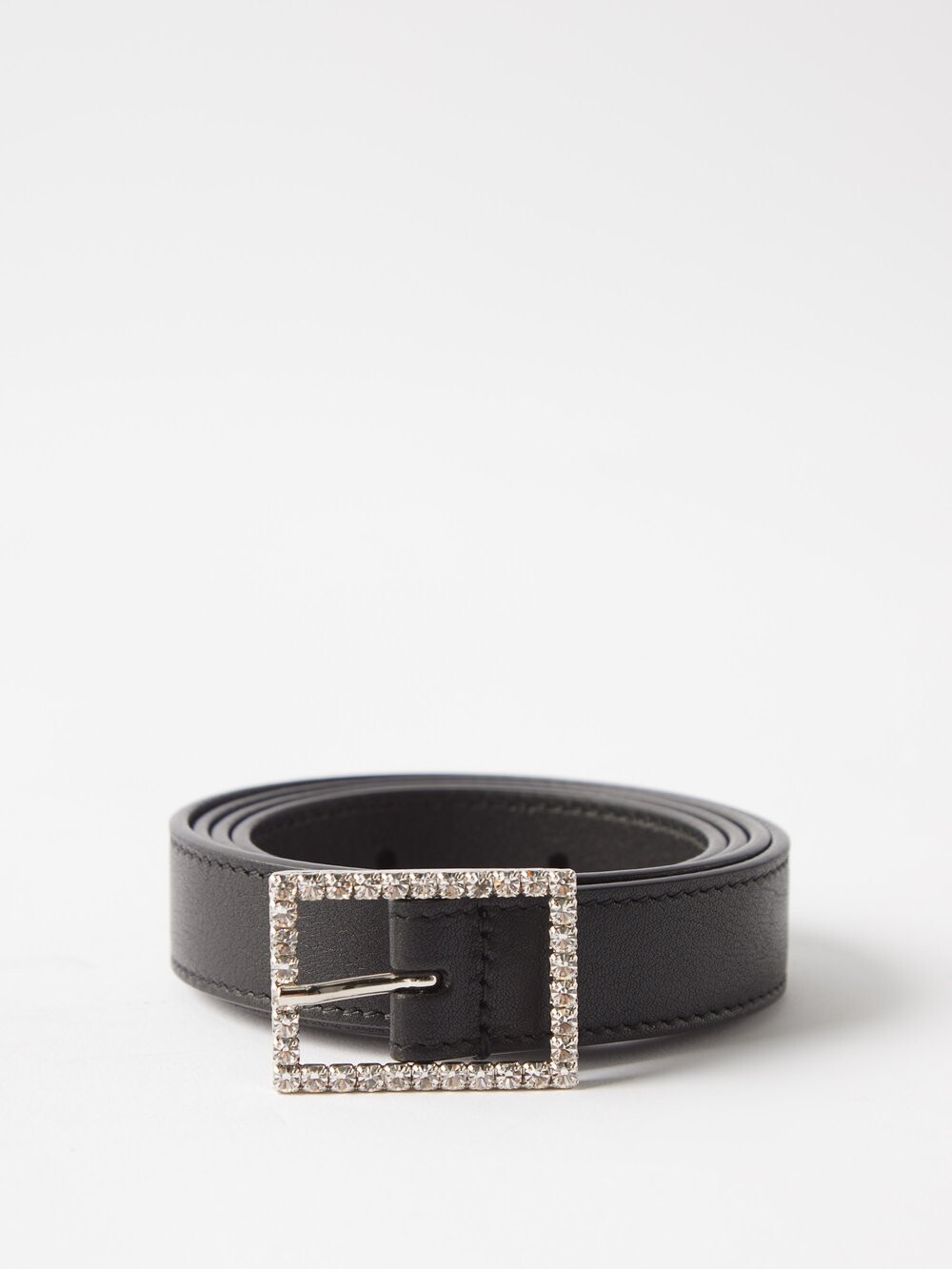 

Кожаный ремень с пряжкой с кристаллами Saint Laurent, черный