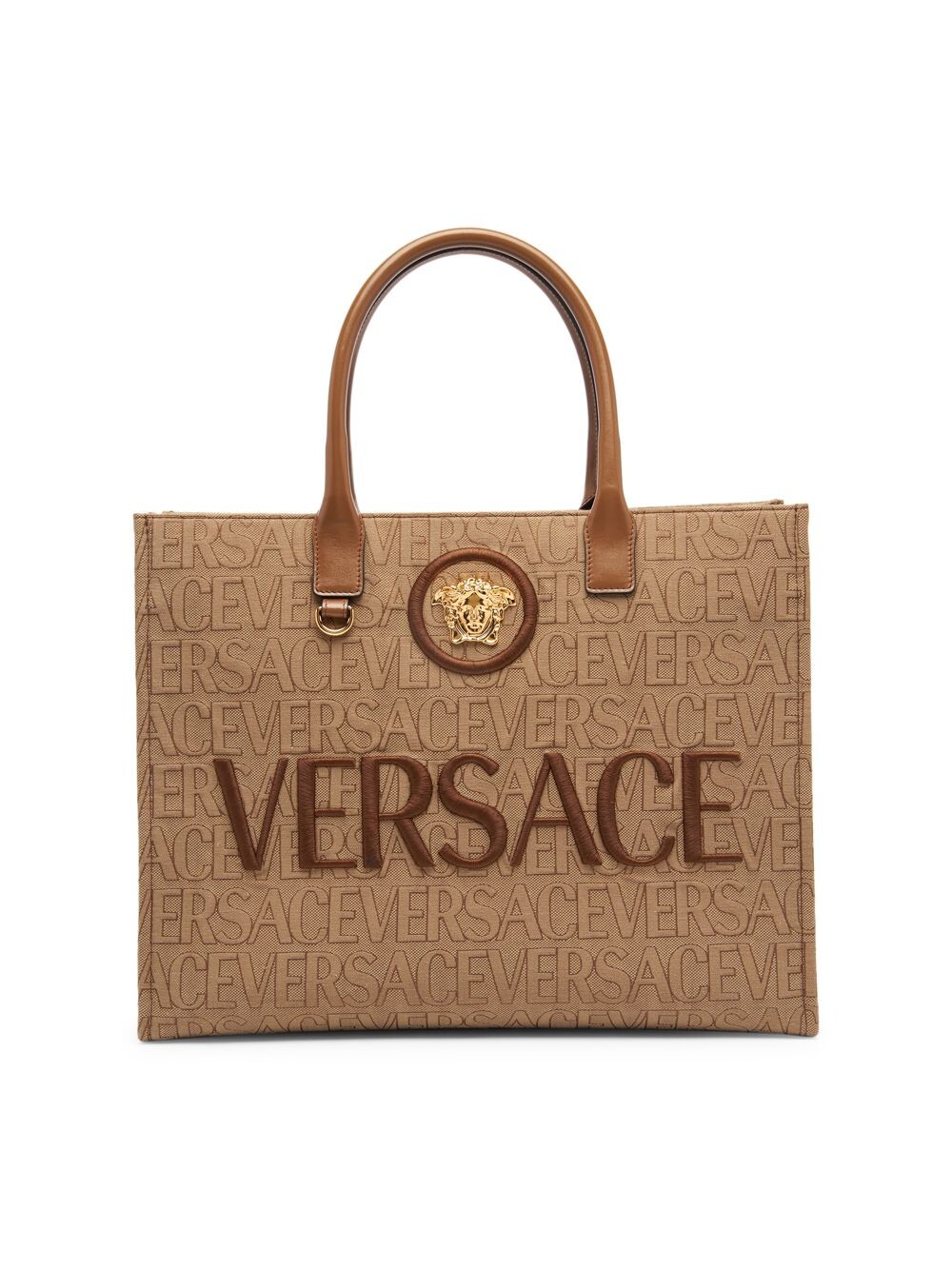 

Сумка-тоут La Vacanza Medusa из парусины с монограммой Versace, бежевый