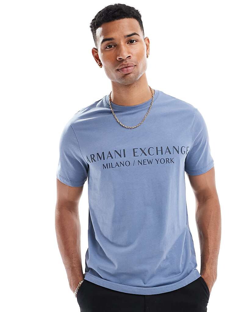 

Синяя футболка с текстовым логотипом Armani Exchange