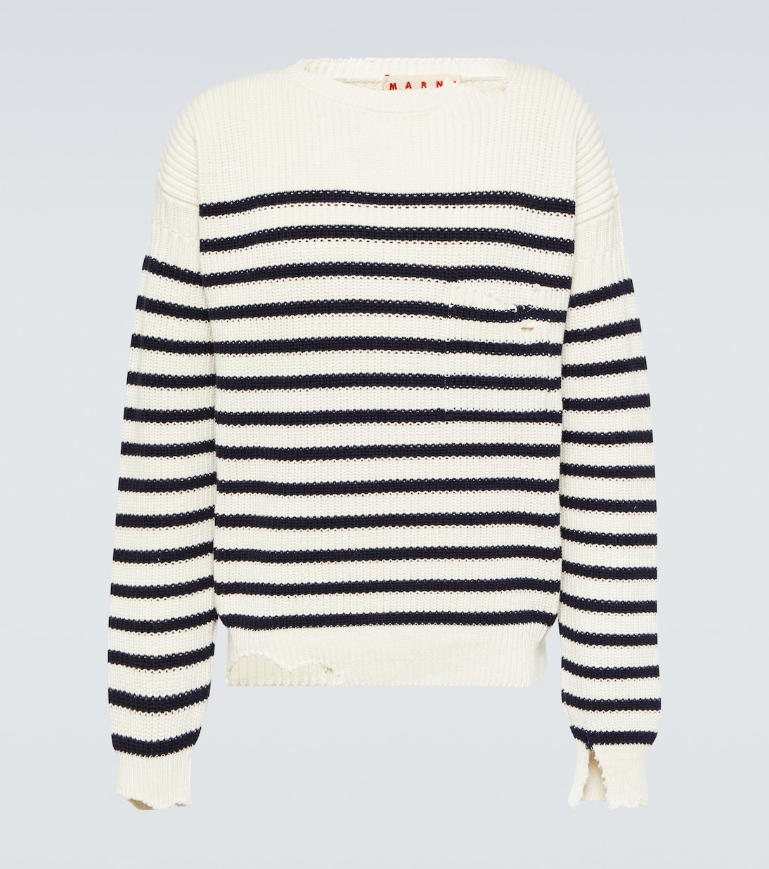 цена Полосатый шерстяной свитер Marni, белый