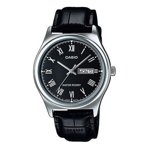 

Часы CASIO Leather Band Waterproof Men Mens Black Analog, черный