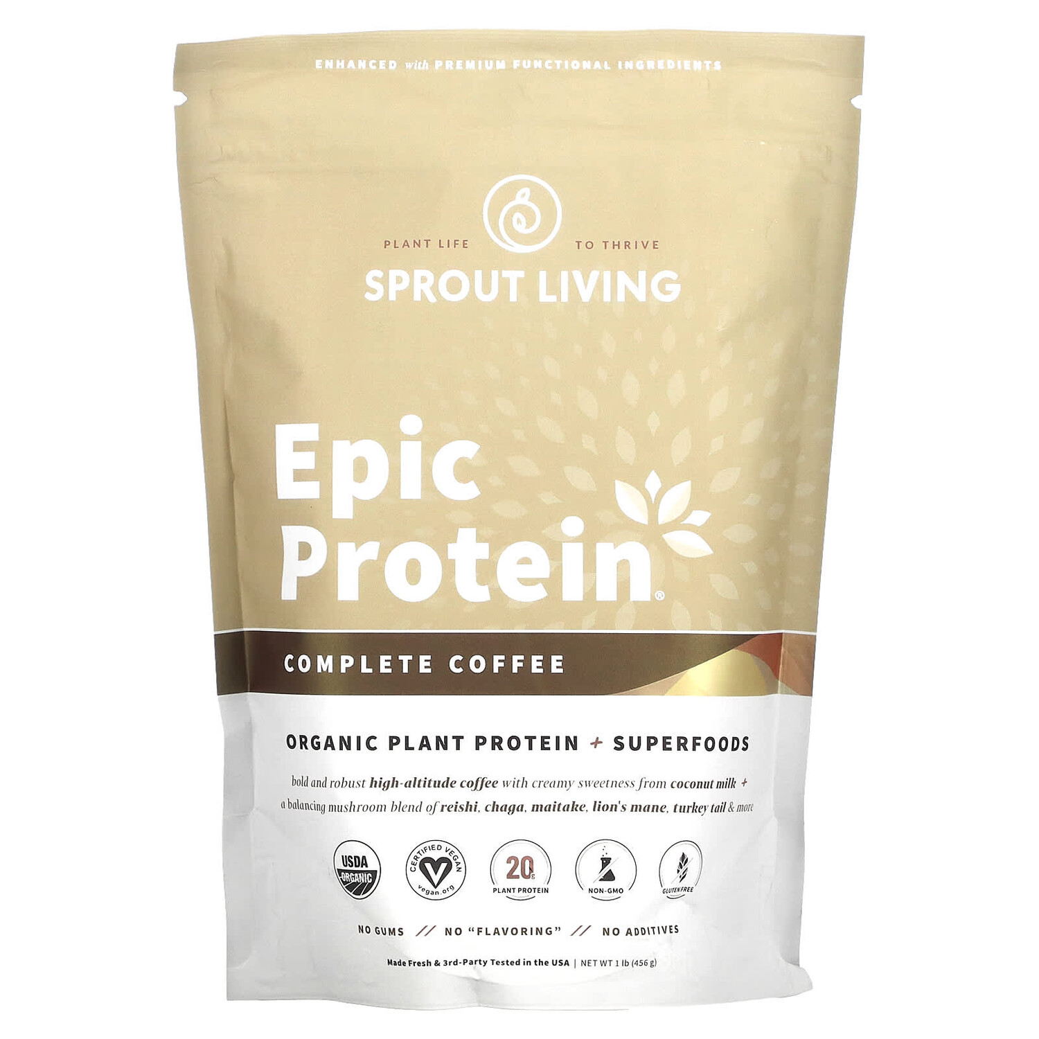

Epic Protein, органический растительный протеин и суперфуды, оригинальный кофе, 494 г (1,1 фунта), Sprout Living
