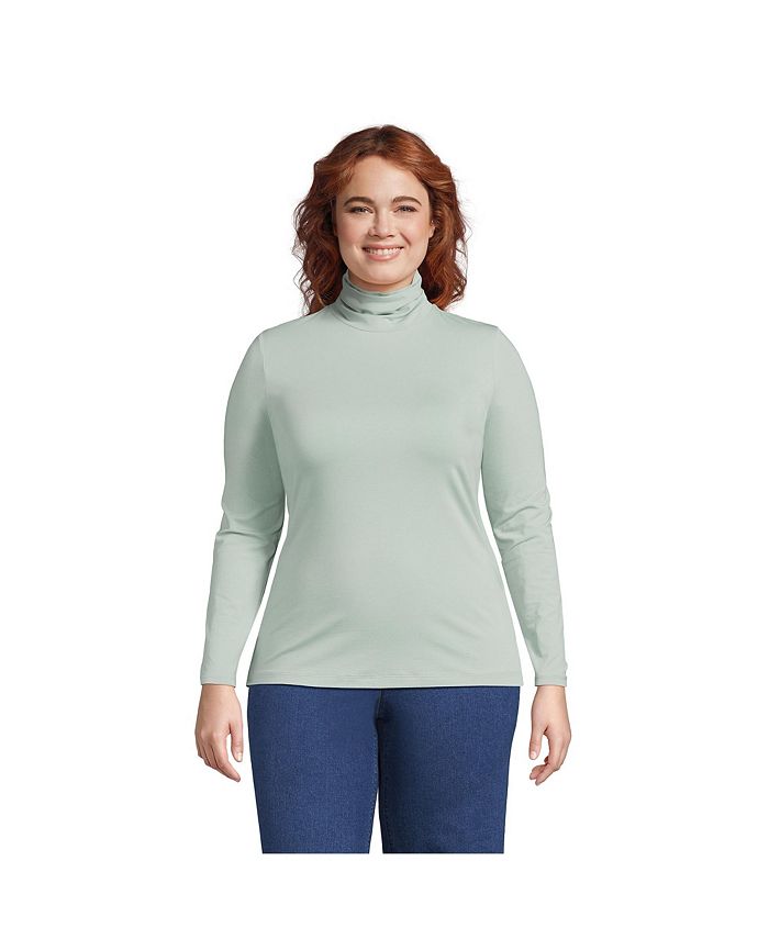 Женская легкая приталенная футболка больших размеров с высоким воротником и длинными рукавами Lands' End, цвет Aqua surf