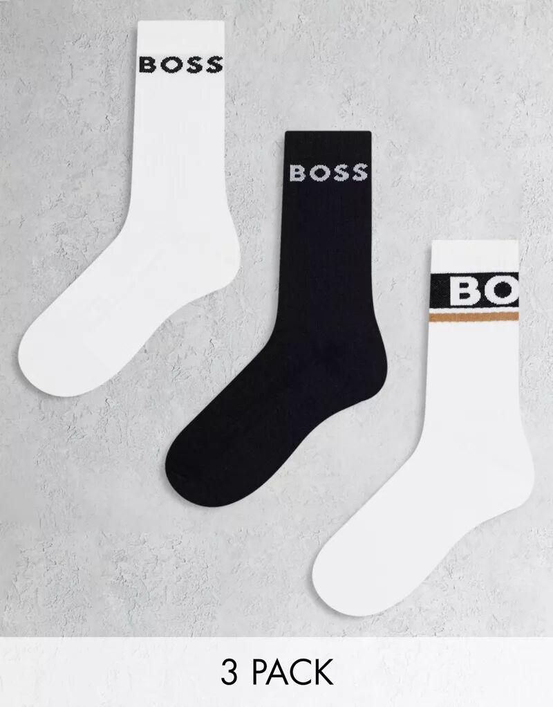 Комплект из 3 бело-черных носков с логотипом Boss Bodywear